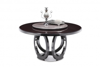 高端品牌后現代黑亮山水紫石面轉盤圓餐臺