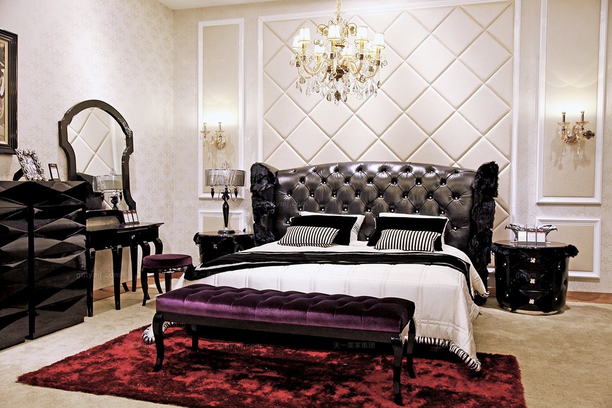 高端別墅后現代皮質雙人床