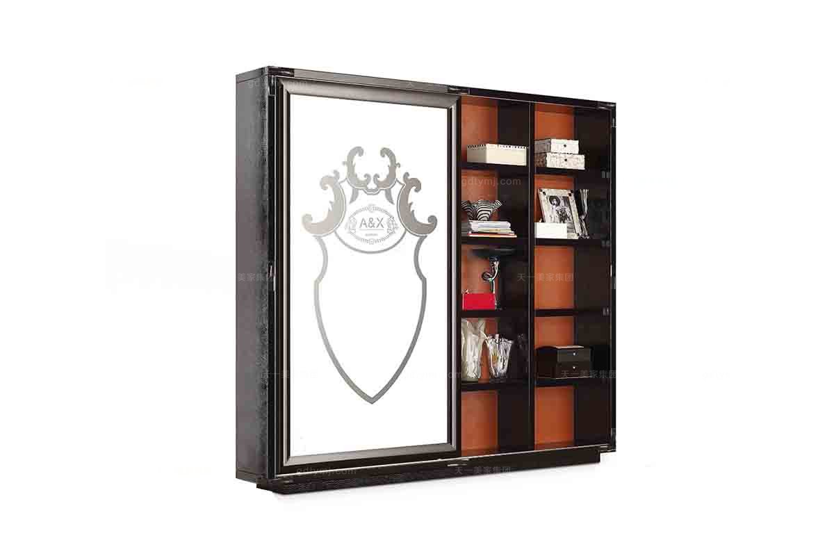 高端別墅后現代黑色鱷魚紋書柜