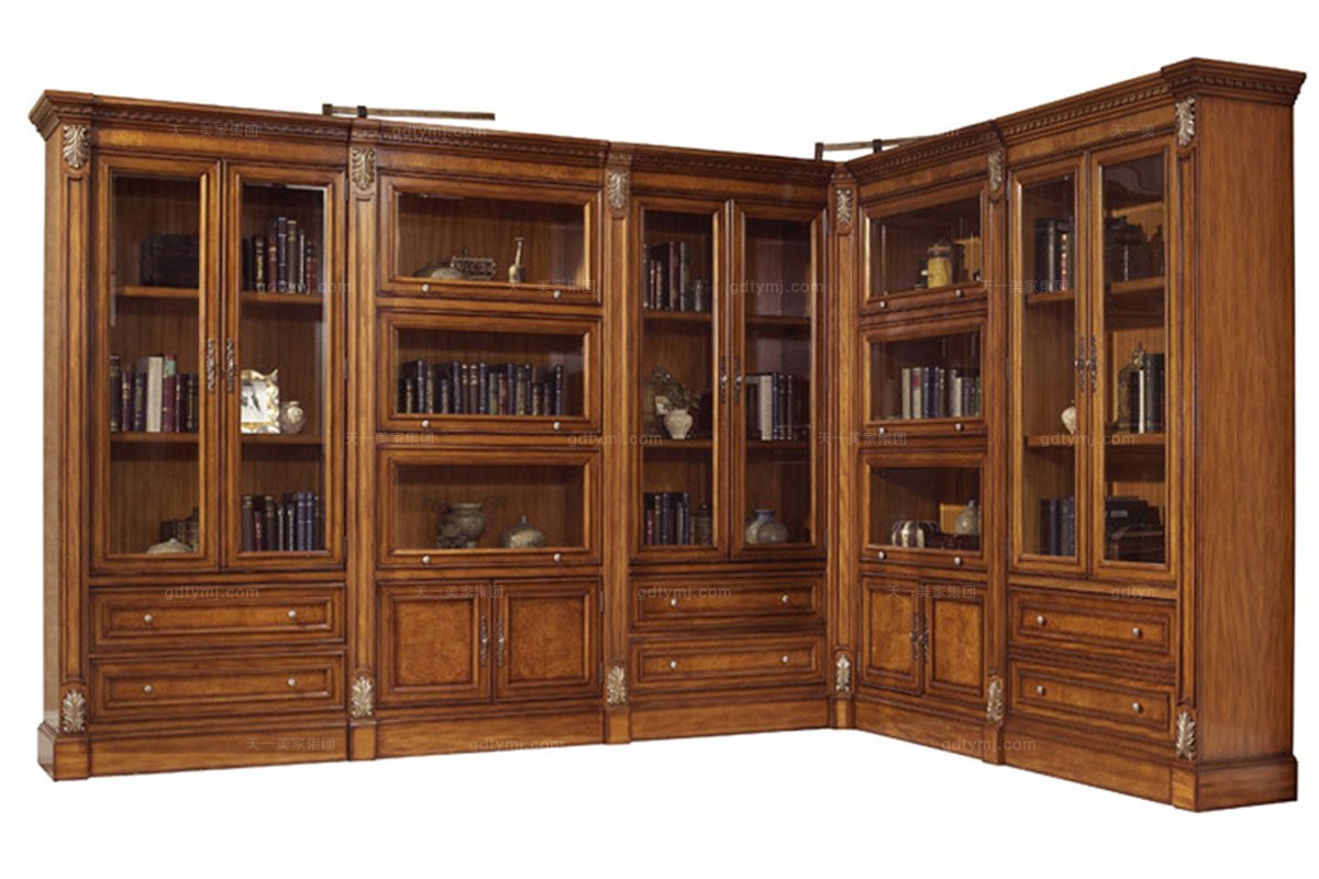 高端實木家具美式露木色轉角書柜
