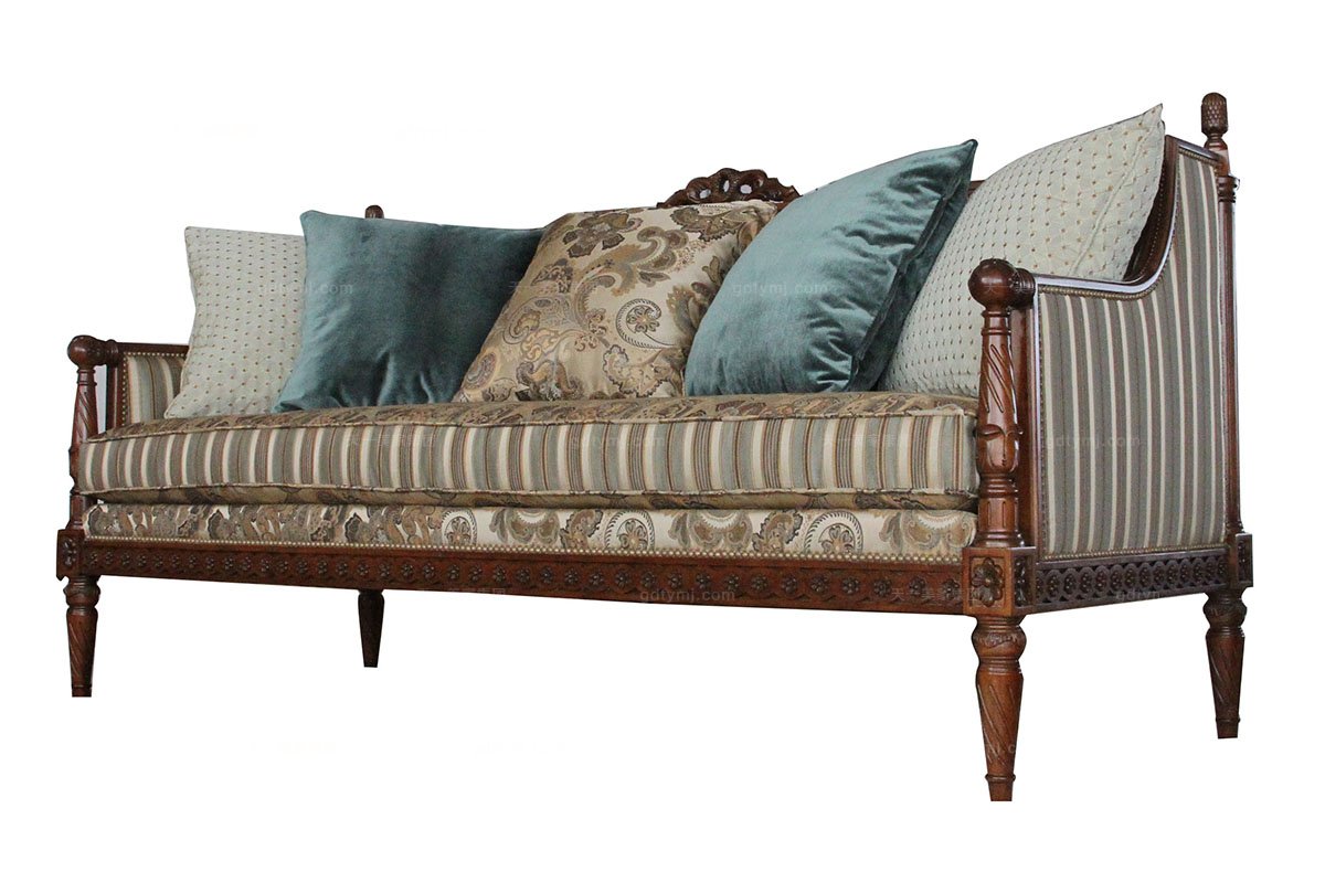 高端家具美式花紋布藝雙位沙發