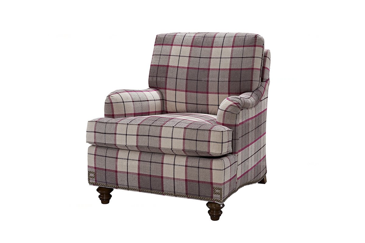 高端家具美式格紋布藝雙位沙發(fā)