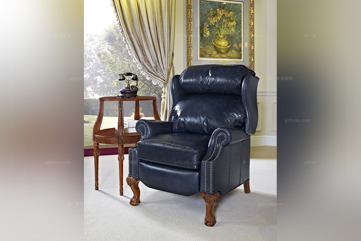 高端家具美式真皮功能單人沙發