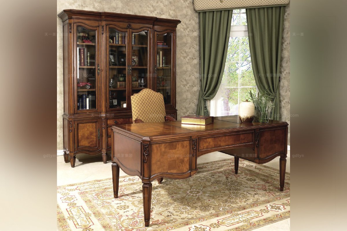 高端實(shí)木家具美式露木色書(shū)柜