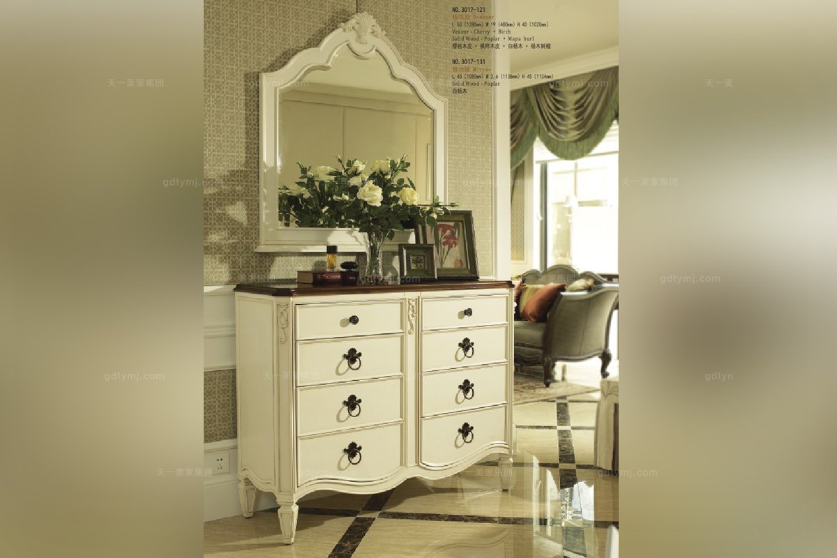 白色高端家具美式實木裝飾柜