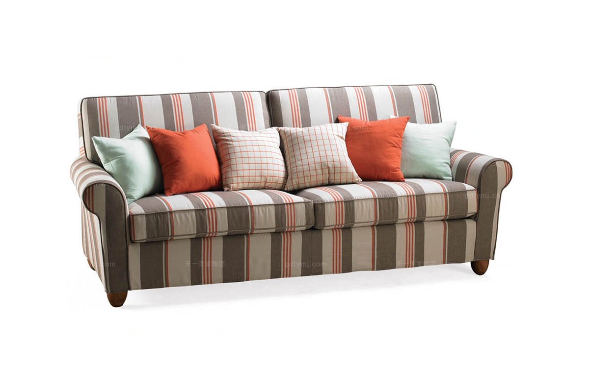 高端美式鄉村家具布藝條紋二位沙發