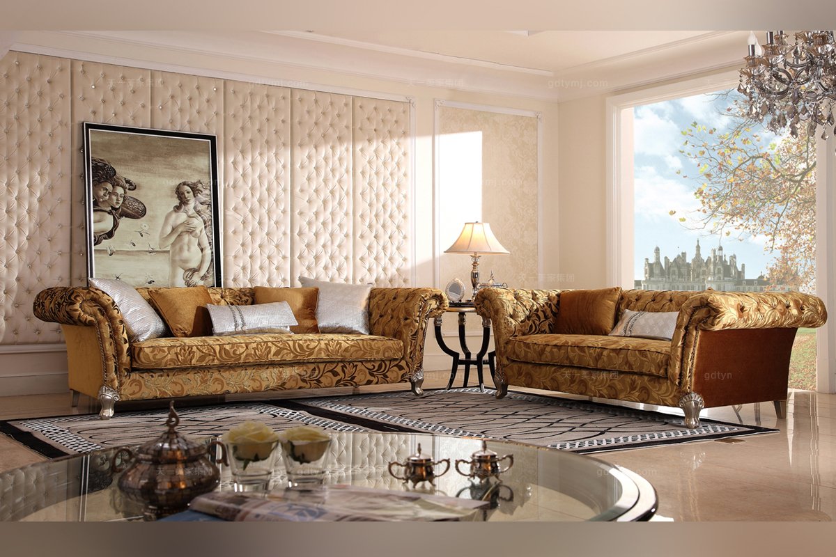 高端奢華新古典花布藝三人位沙發