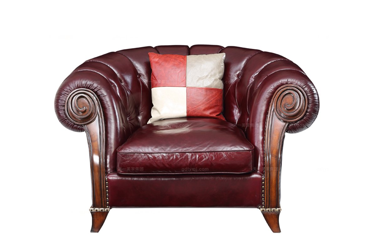 售樓處沙發高端奢華新古典櫻桃色單人沙發