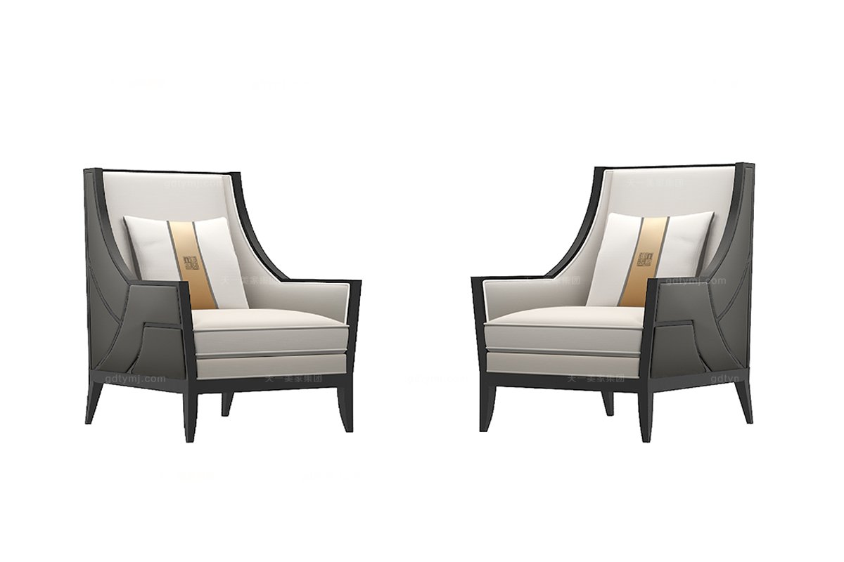 高端新中式斜檐單人沙發