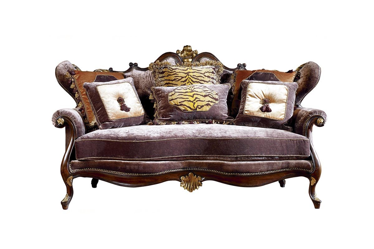 高端品牌雕花灰色系列三人位沙發