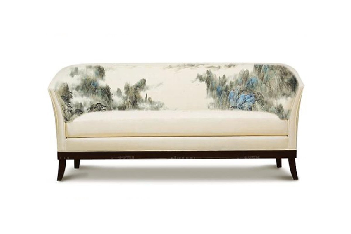 高端新中式山水三人沙發