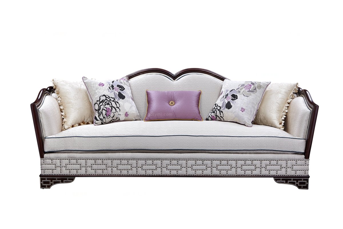 高端家具雕花別墅布藝沙發三人位