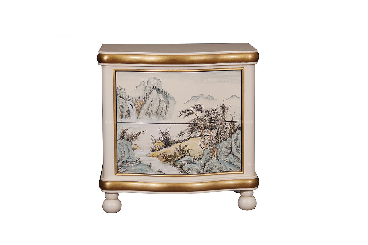 高端時尚彩繪淺色現代新古典床頭柜