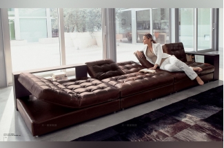 Longhi現代深棕色真皮功能沙發