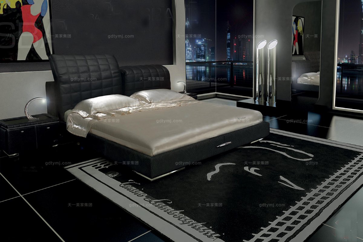 高端品牌現(xiàn)代風(fēng)格意大利進口蘭博基尼系列黑色真皮雙人床