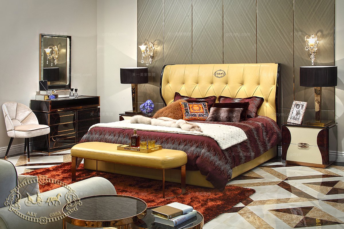 高端會所售樓處家具后現代黃色大床