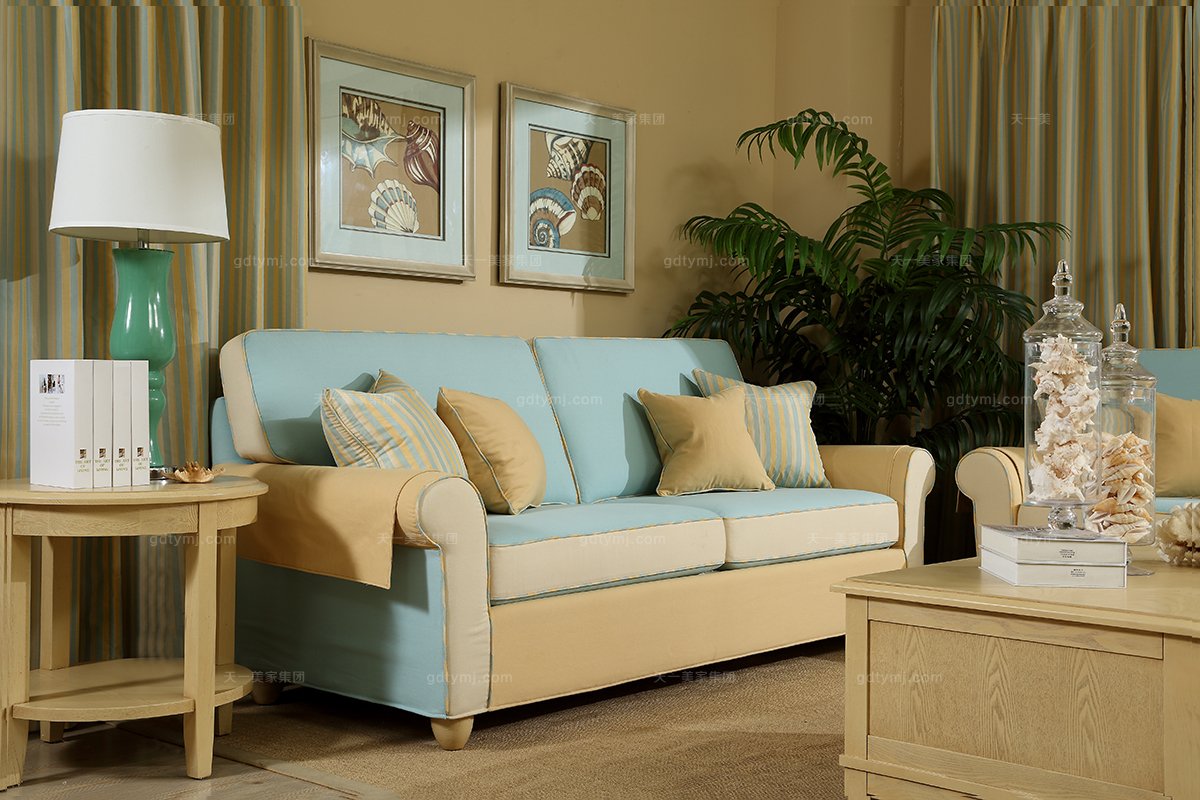 奢華別墅家具品牌美式海藍色三位沙發