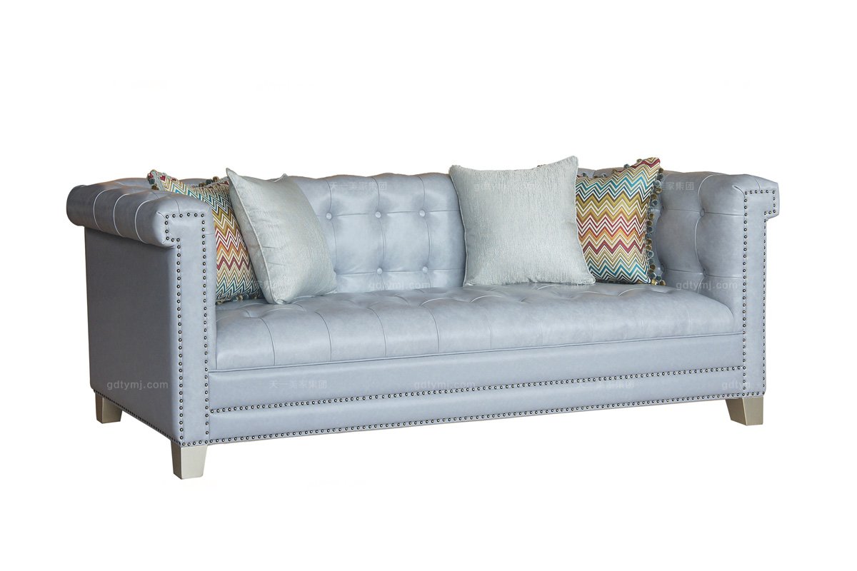 品牌會所家具別墅家具高端法式銀色三人位沙發