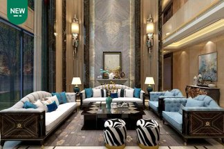 高端現代輕奢沙發實木客廳沙發 黑檀木皮拼花真皮沙發組合