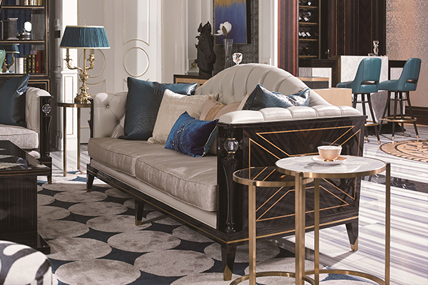 高端現代輕奢沙發實木客廳沙發 黑檀木皮拼花真皮沙發組合三人沙發