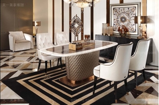 名貴后現代輕奢家具客廳餐桌椅山水紫拼面板餐桌白色絨布拉點餐椅