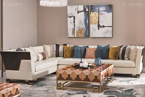 高端別墅輕奢轉角沙發實木客廳真皮軟包轉角沙發組合轉角沙發