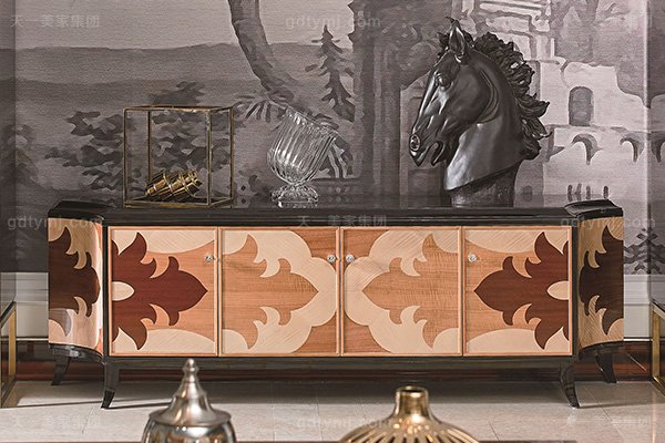 名貴別墅豪宅后現代輕奢風格客廳家具楓影木皮拼花電視柜組合大地柜