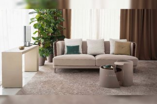 高端奢華別墅豪宅家具品牌客廳米色三人位布藝沙發