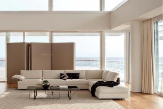 高端別墅客廳優質布藝軟包沙發+茶幾組合