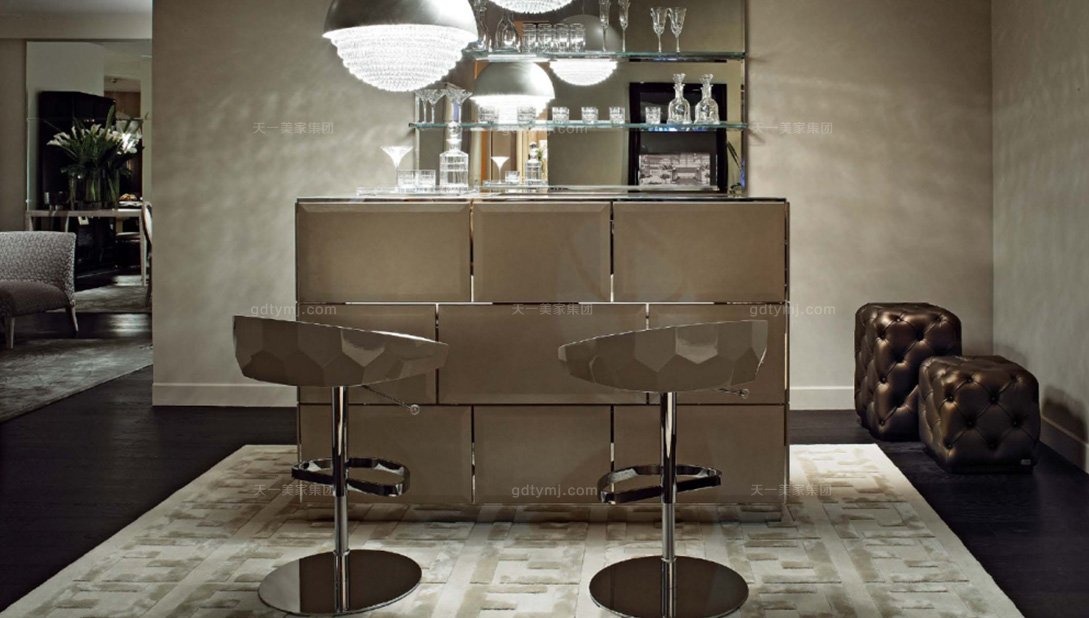 高端別墅現代奢華時尚吧臺+吧椅組合