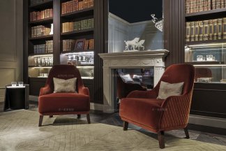 名貴奢華別墅豪宅家具品牌賓利后現代風棗紅布藝休閑沙發