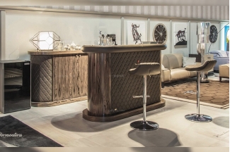 高端別墅豪華品牌家具深咖啡色真皮車格子吧臺進口優質五金腳吧椅