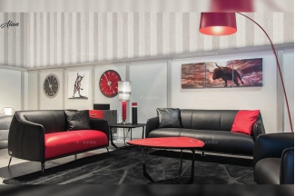 高端會所輕奢品牌家具客廳現代時尚黑色真皮軟包1+2+3沙發組合