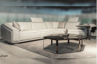 高端輕奢別墅豪宅家具品牌客廳現代時尚米白色真皮轉角沙發