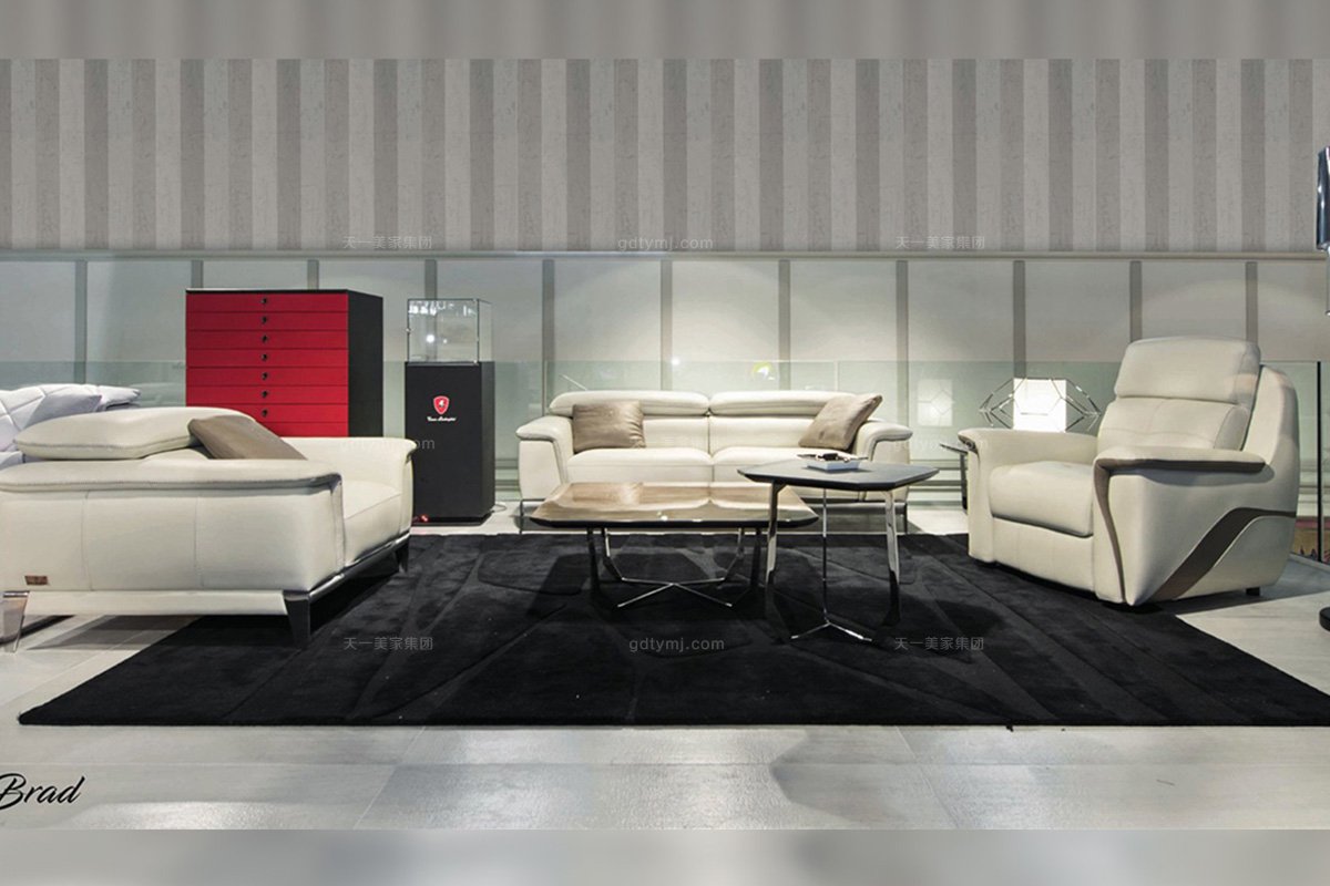 高端輕奢會所家具品牌現代時尚客廳米白真皮軟包沙發組合