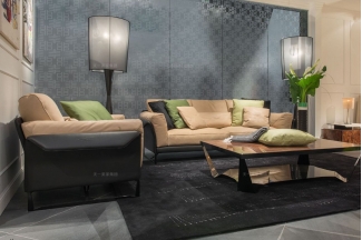 高端輕奢現(xiàn)代別墅家具品牌客廳米黃色時(shí)尚二人位沙發(fā)組合