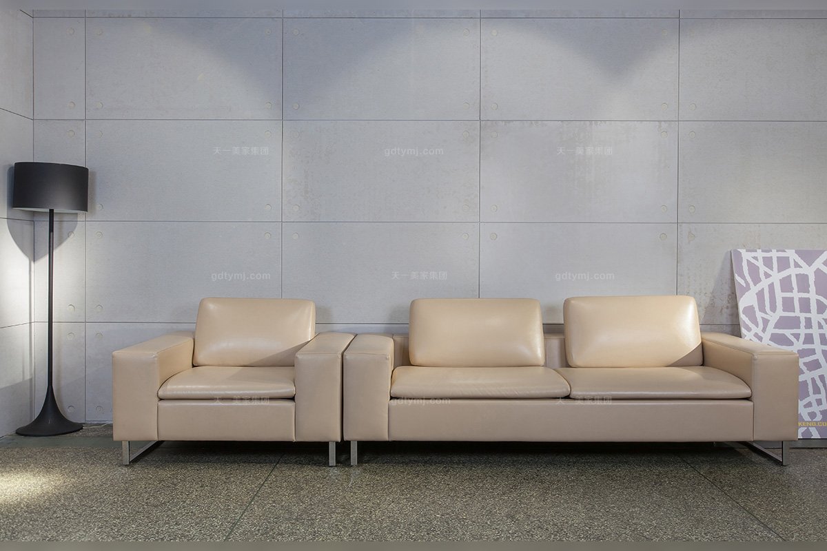 高端辦公家具品牌廠家現代時尚米黃色真皮二人位沙發