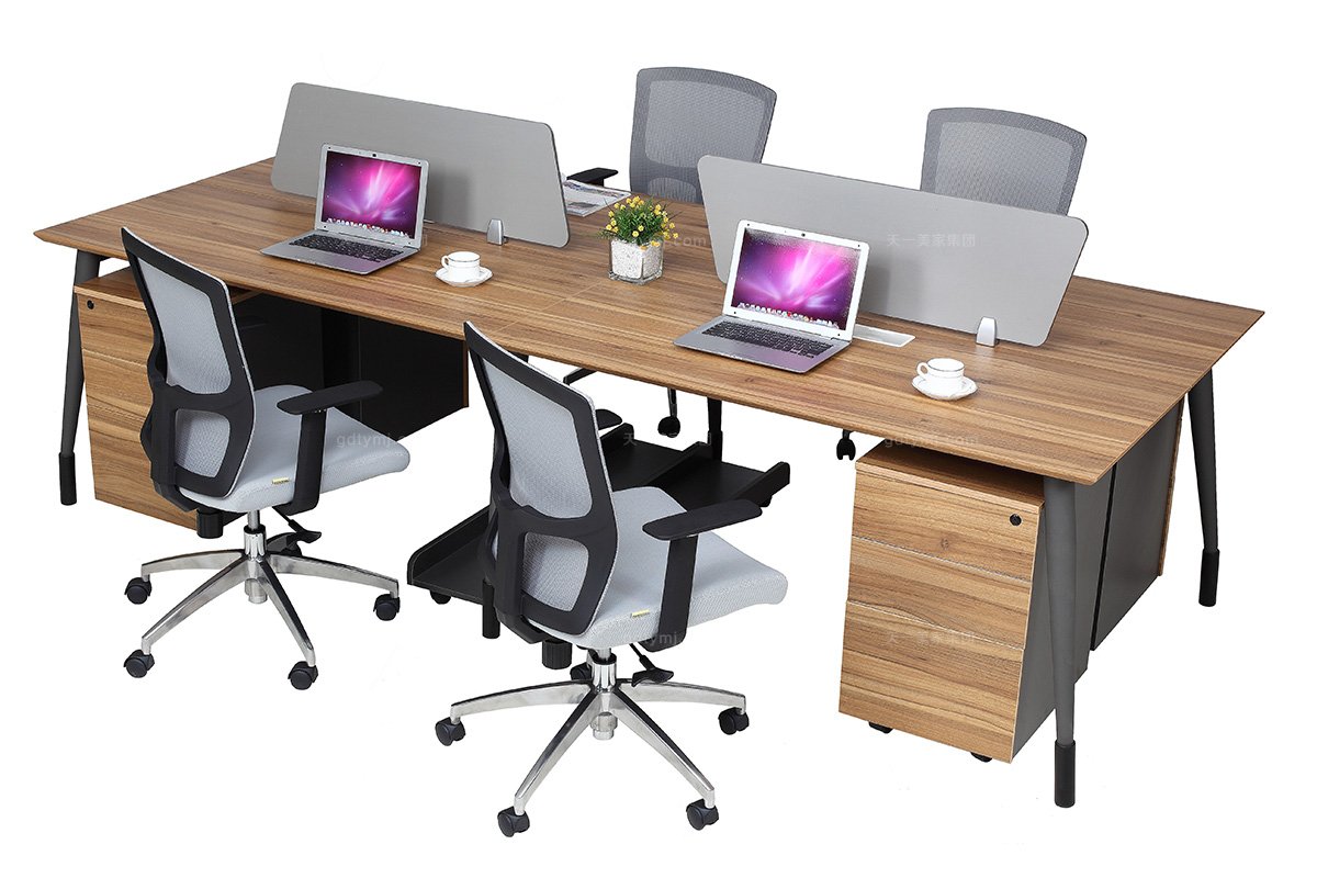 銀行公司高端辦公家具品牌現代原木色實木四人辦公桌椅組合系列辦公桌椅組合1