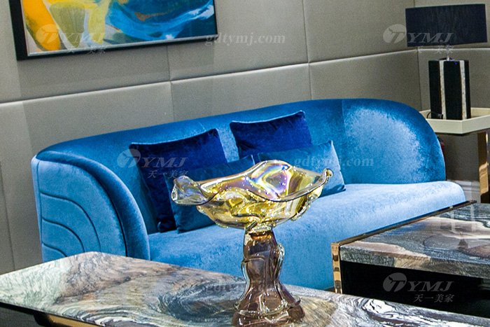 高端奢華家具品牌別墅輕奢后現(xiàn)代家具客廳藍(lán)色優(yōu)質(zhì)絨布藝沙發(fā)組合二位沙發(fā)