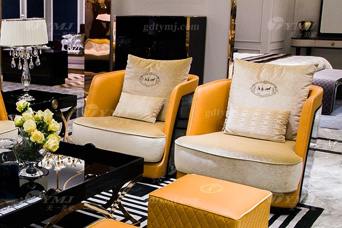 高端大氣豪宅家具別墅輕奢后現代客廳愛馬仕橙真皮沙發組合單位沙發