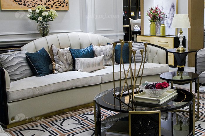 輕奢現代家具品牌高端奢華會所別墅家具客廳實木黑檀真皮沙發組合四人位沙發