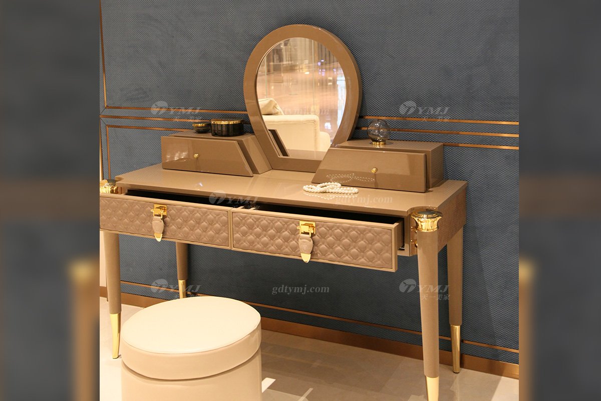 意大利100%純進口別墅豪宅會所家具品牌時尚輕奢鑲五金妝臺妝椅組合細節