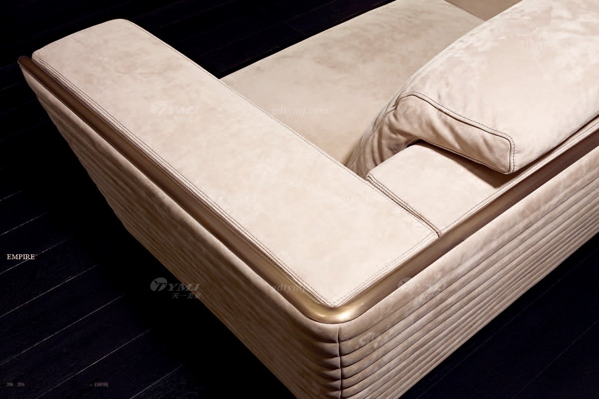 奢華高端家具意大利純進口家具品牌時尚輕奢米色絨布藝沙發沙發細節