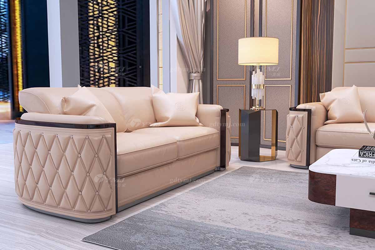 時尚豪宅別墅家具奢華會所家具后現代客廳輕奢真皮沙發組合三位沙發