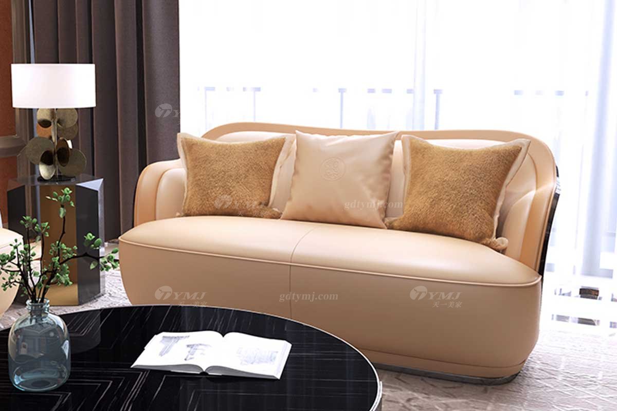 奢華豪宅別墅家具會所家具后現代客廳橙色真皮時尚輕奢沙發組合二位沙發