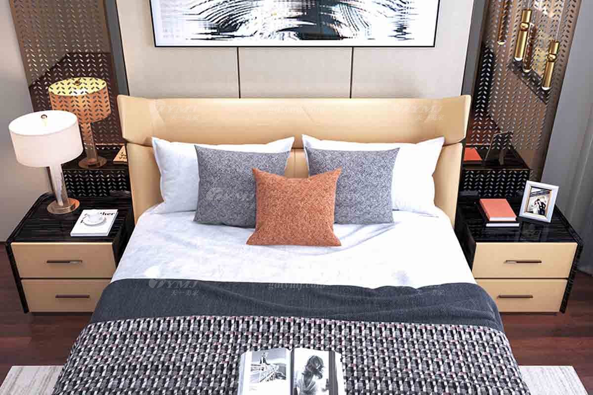 奢華別墅會所家具時尚樣板間家具輕奢后現代臥室真皮雙人大床系列床