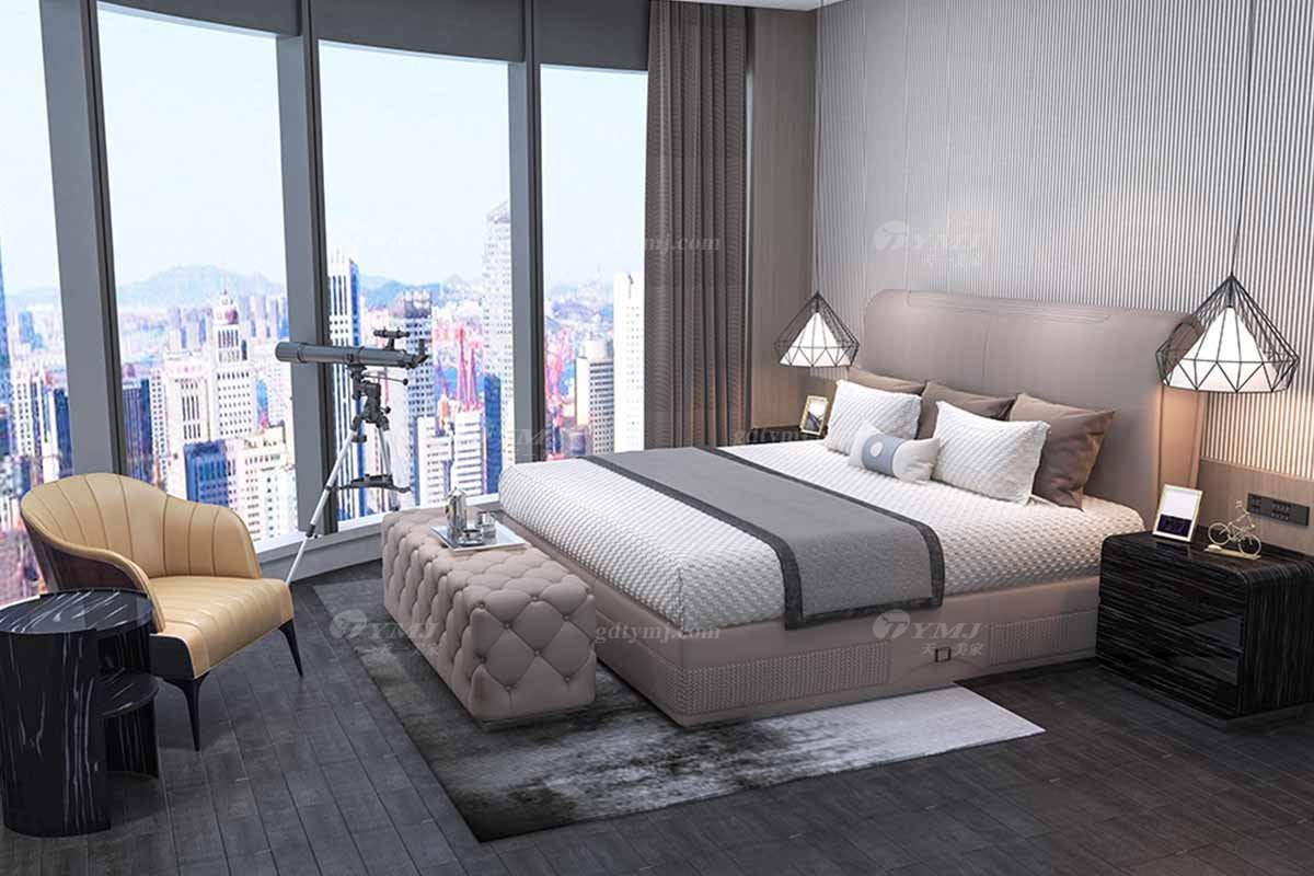 高端別墅會所家具時尚樣板間家具輕奢后現代臥室真皮雙人大床系列