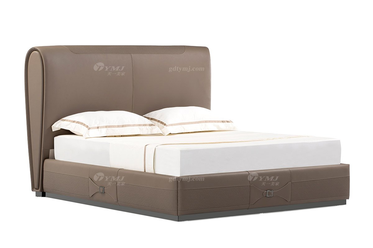 高端別墅會所家具時尚樣板間家具輕奢后現代臥室真皮雙人大床系列床