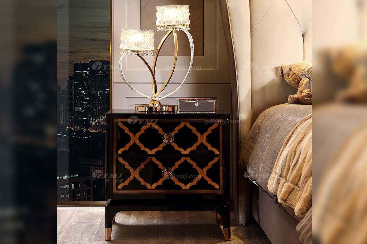 奢華別墅家具品牌高端樣板間家具輕奢后現代臥室大氣頭層真皮雙人大床系列床頭柜