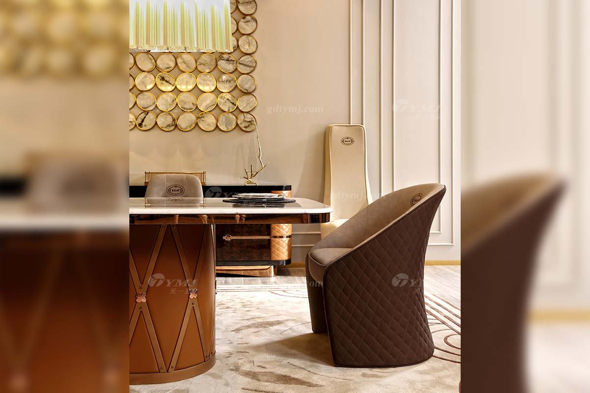 奢華會所家具品牌高端樣板間家具輕奢后現代臥室時尚餐廳大理石面餐桌餐椅組合餐椅